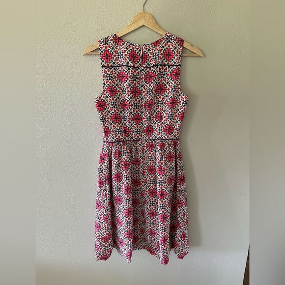 J Crew California Poppy Silk Dress White Pink Navy A Line Tank Dress Size 0 - Picture 7 of 8